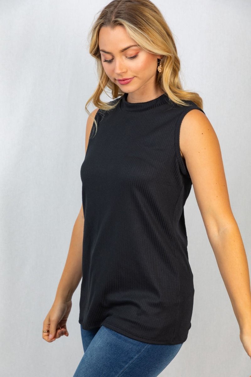 Ribbed Mock Neck Tank in Black-Villari Chic, women's online fashion boutique in Severna, Maryland