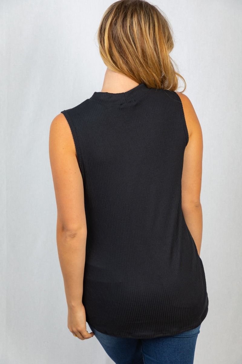 Ribbed Mock Neck Tank in Black-Villari Chic, women's online fashion boutique in Severna, Maryland